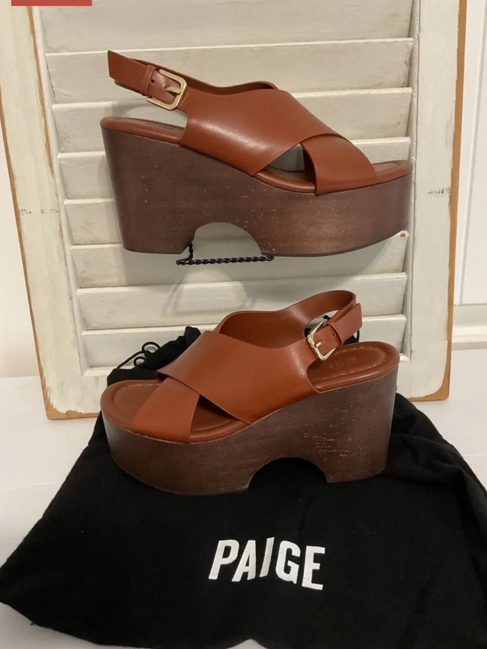 PAIGE Tan Brown Leather Platform Sandals